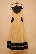 Women’s Mustard Yellow Maxi Gown with Black Embroidery
