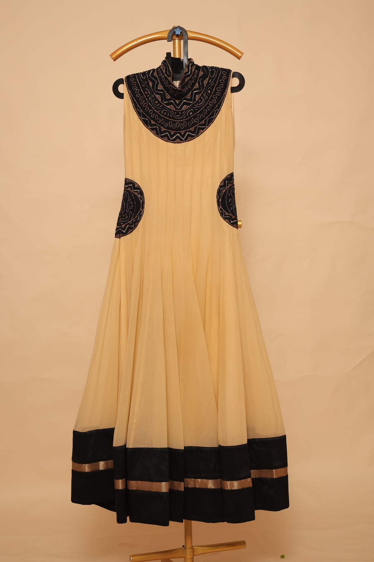 Women’s Mustard Yellow Maxi Gown with Black Embroidery