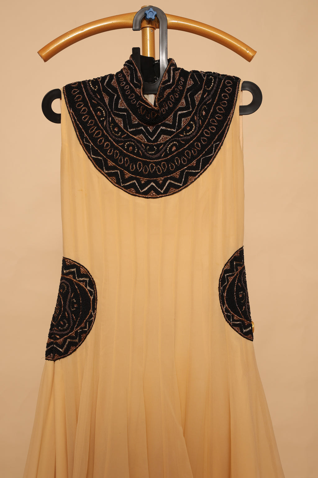 Women’s Mustard Yellow Maxi Gown with Black Embroidery