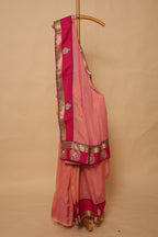 Peach Saree with Rani Pink Zari Embroidered Border