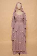 Mauve Embroidered Sharara Set with Ruffled Dupatta