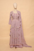 Mauve Embroidered Sharara Set with Ruffled Dupatta