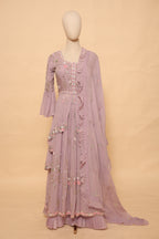 Mauve Embroidered Sharara Set with Ruffled Dupatta