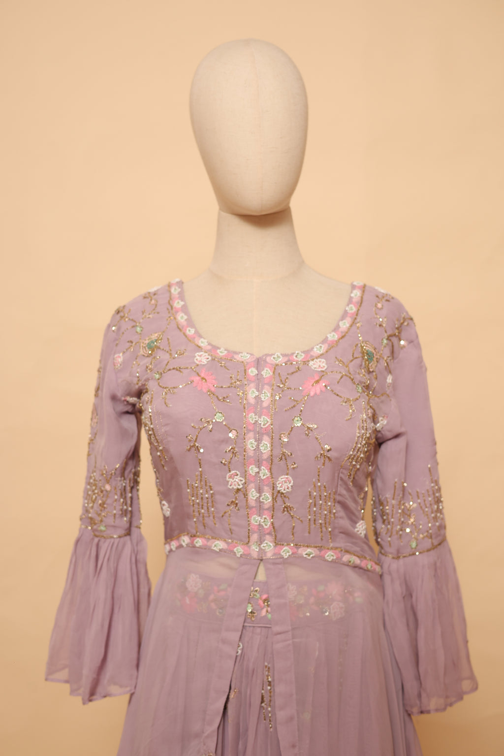 Mauve Embroidered Sharara Set with Ruffled Dupatta