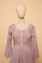 Mauve Embroidered Sharara Set with Ruffled Dupatta