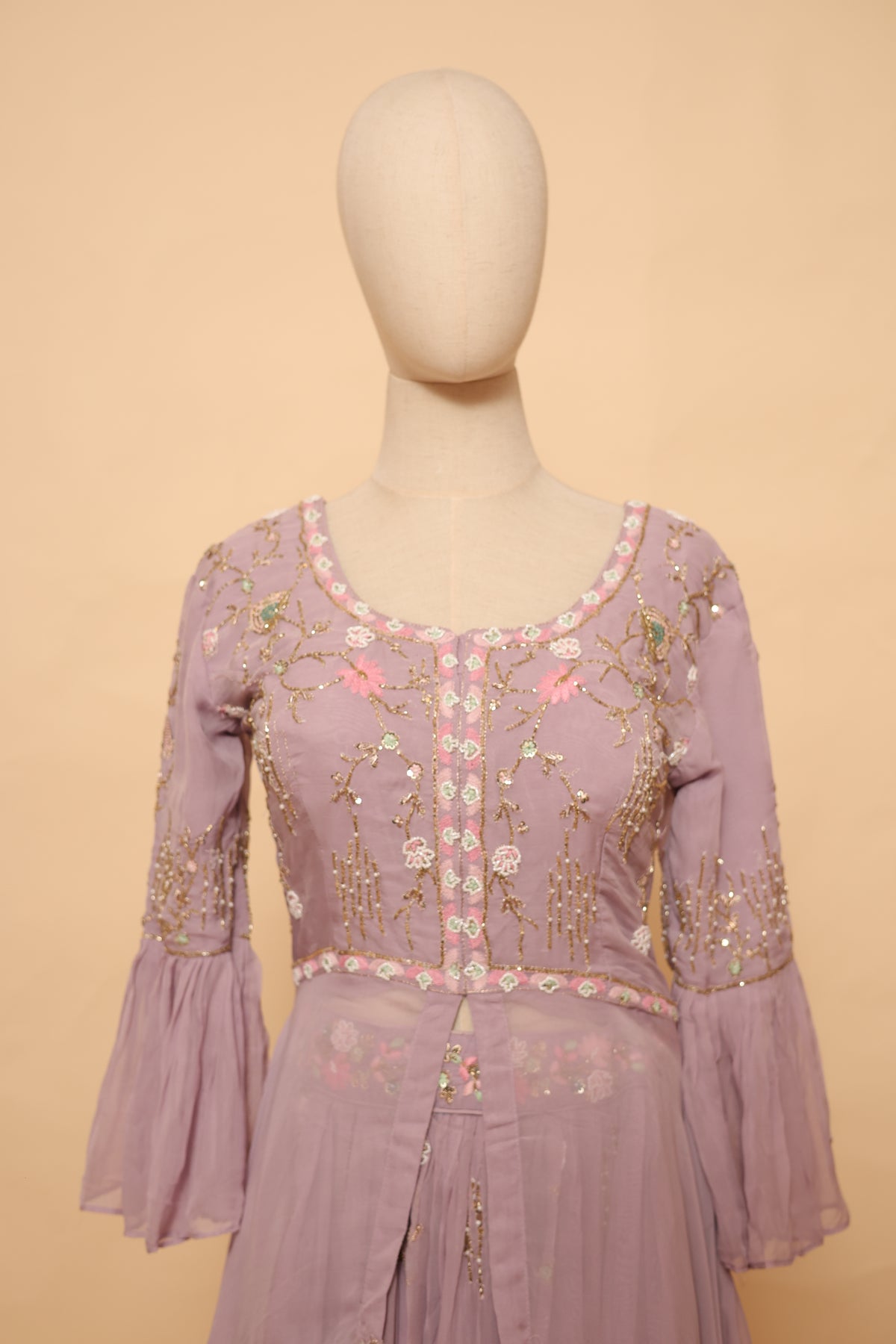 Mauve Embroidered Sharara Set with Ruffled Dupatta