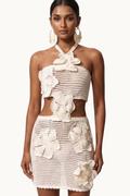 Ivory Floral Crochet Halter Mini Set