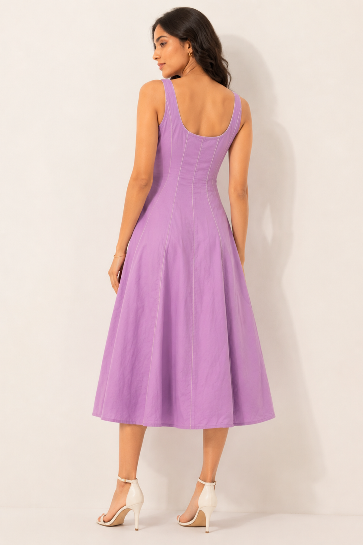 Lavender Panelled Sleeveless Fit & Flare Mini Dress