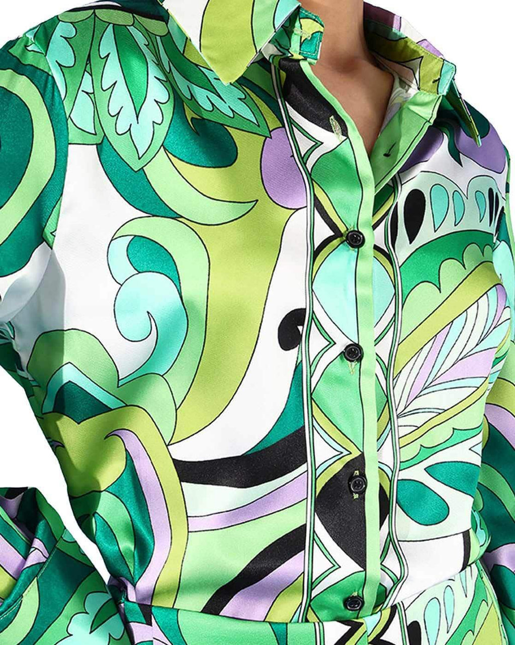 Green Abstract Print Satin Co-ords