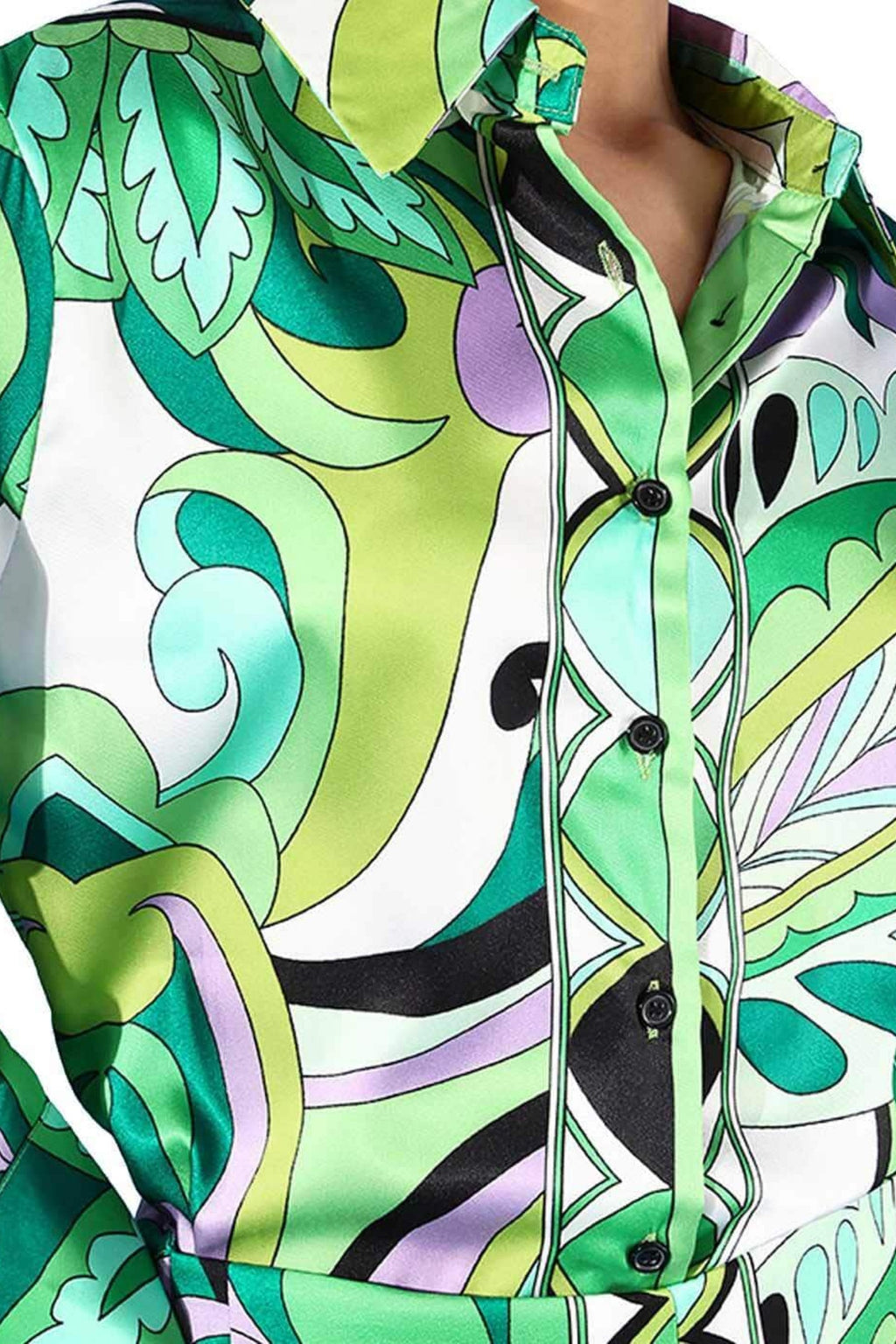 Green Abstract Print Satin Co-ords