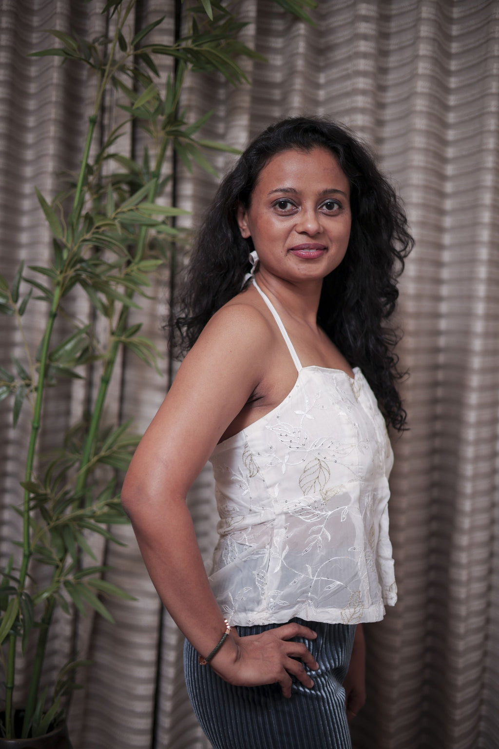 Ivory Embroidered Halter Luxe