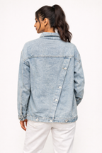 Light Wash Oversized Denim Jacket with Back Button