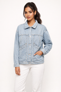 Light Wash Oversized Denim Jacket with Back Button