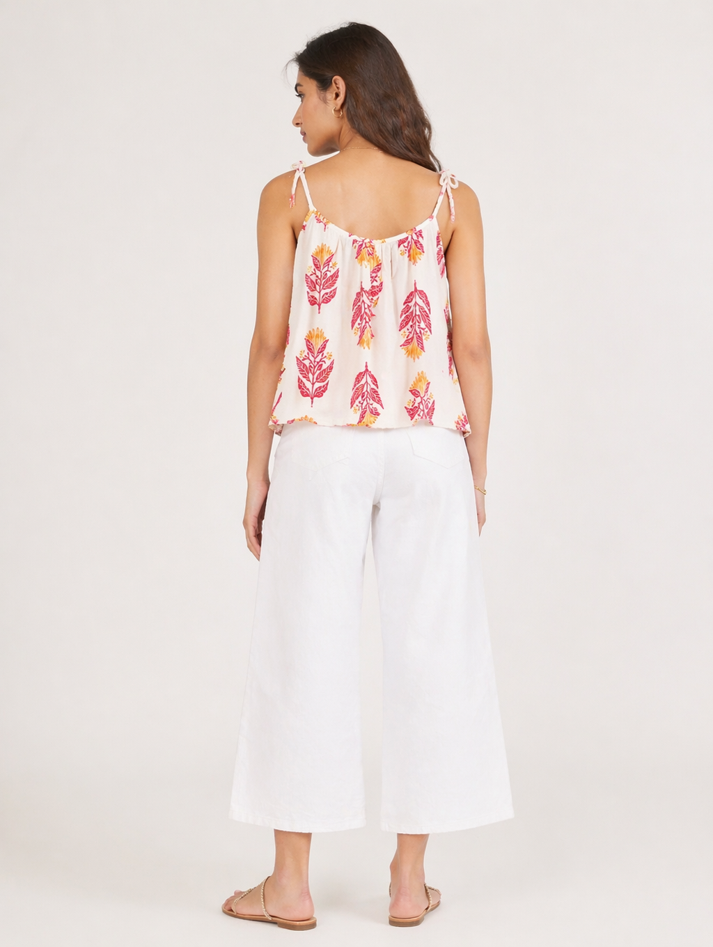 Boho Leaf Print Tie-Shoulder Camisole