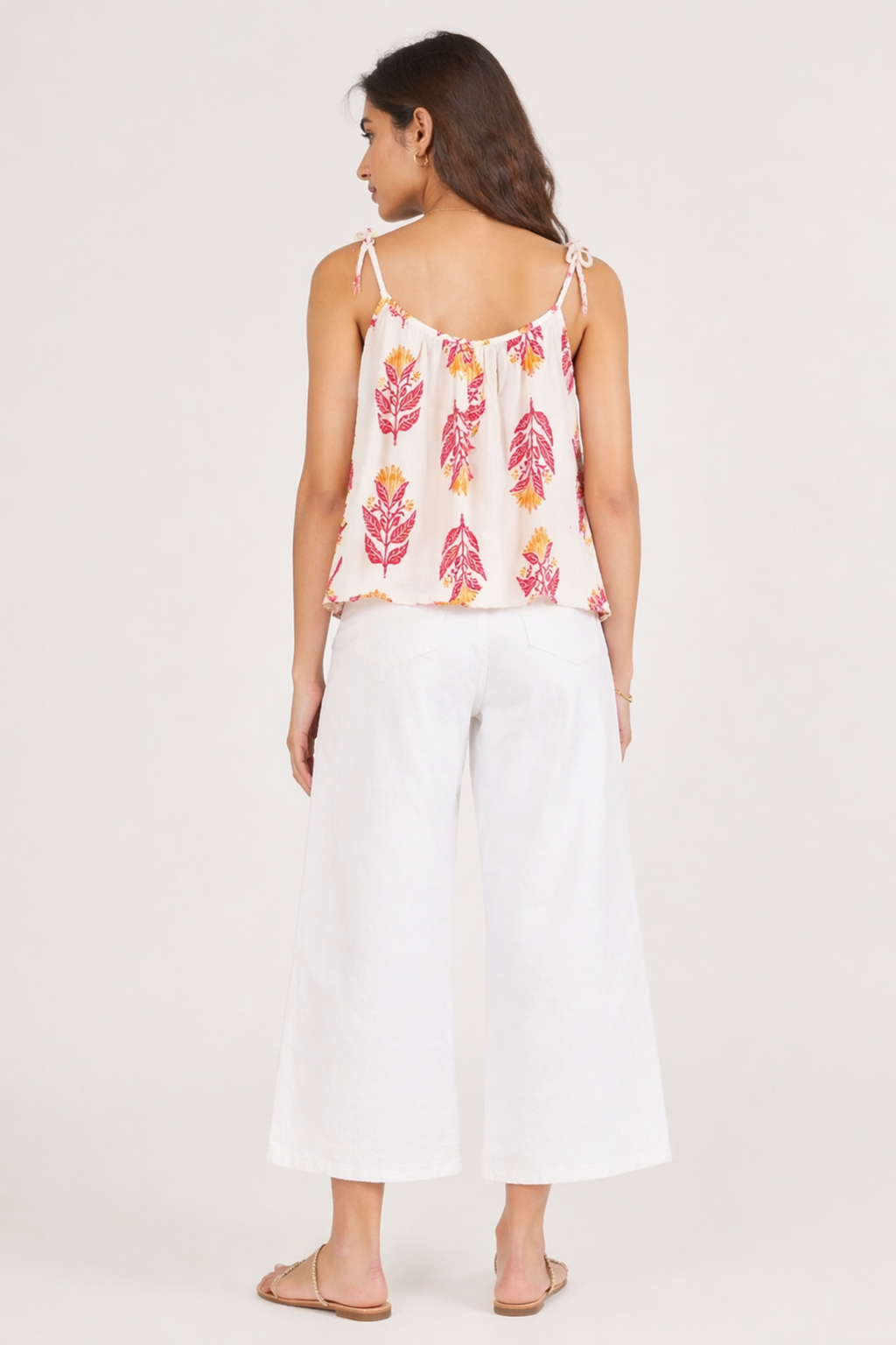 Boho Leaf Print Tie-Shoulder Camisole