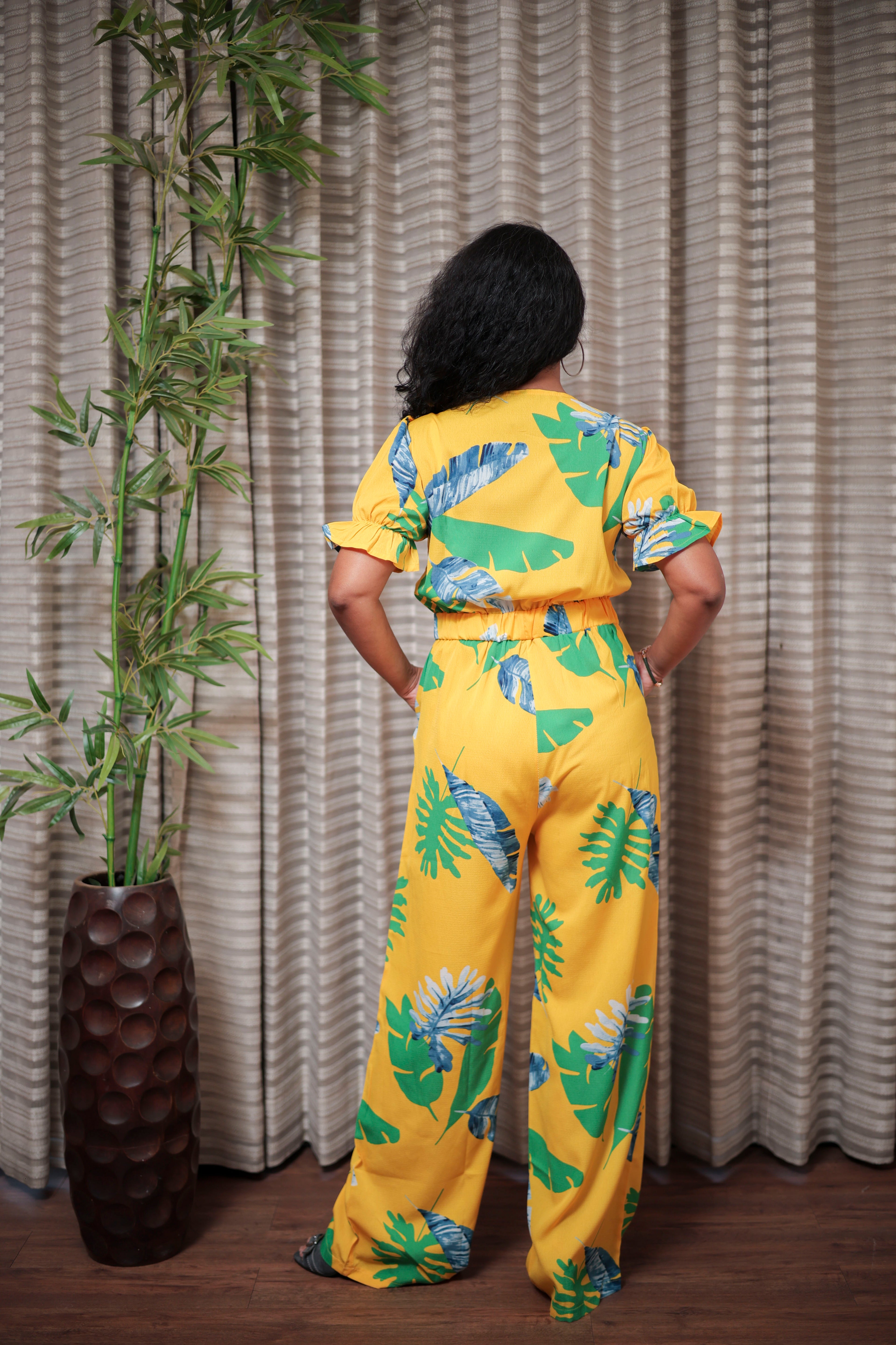 Tropical Yellow Monstera Print Jumpsuit