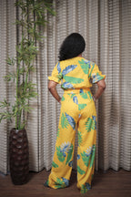 Tropical Yellow Monstera Print Jumpsuit
