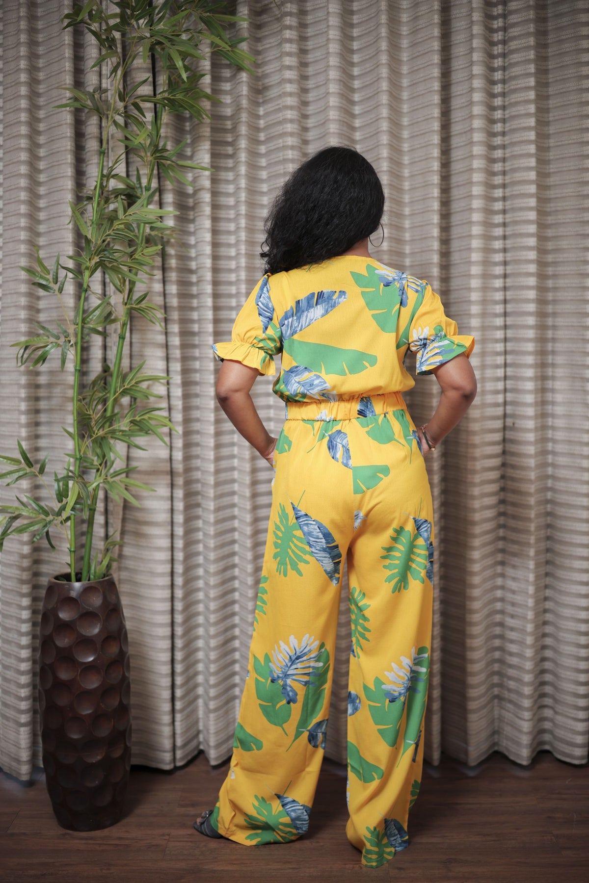 Tropical Yellow Monstera Print Jumpsuit