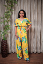Tropical Yellow Monstera Print Jumpsuit