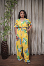 Tropical Yellow Monstera Print Jumpsuit