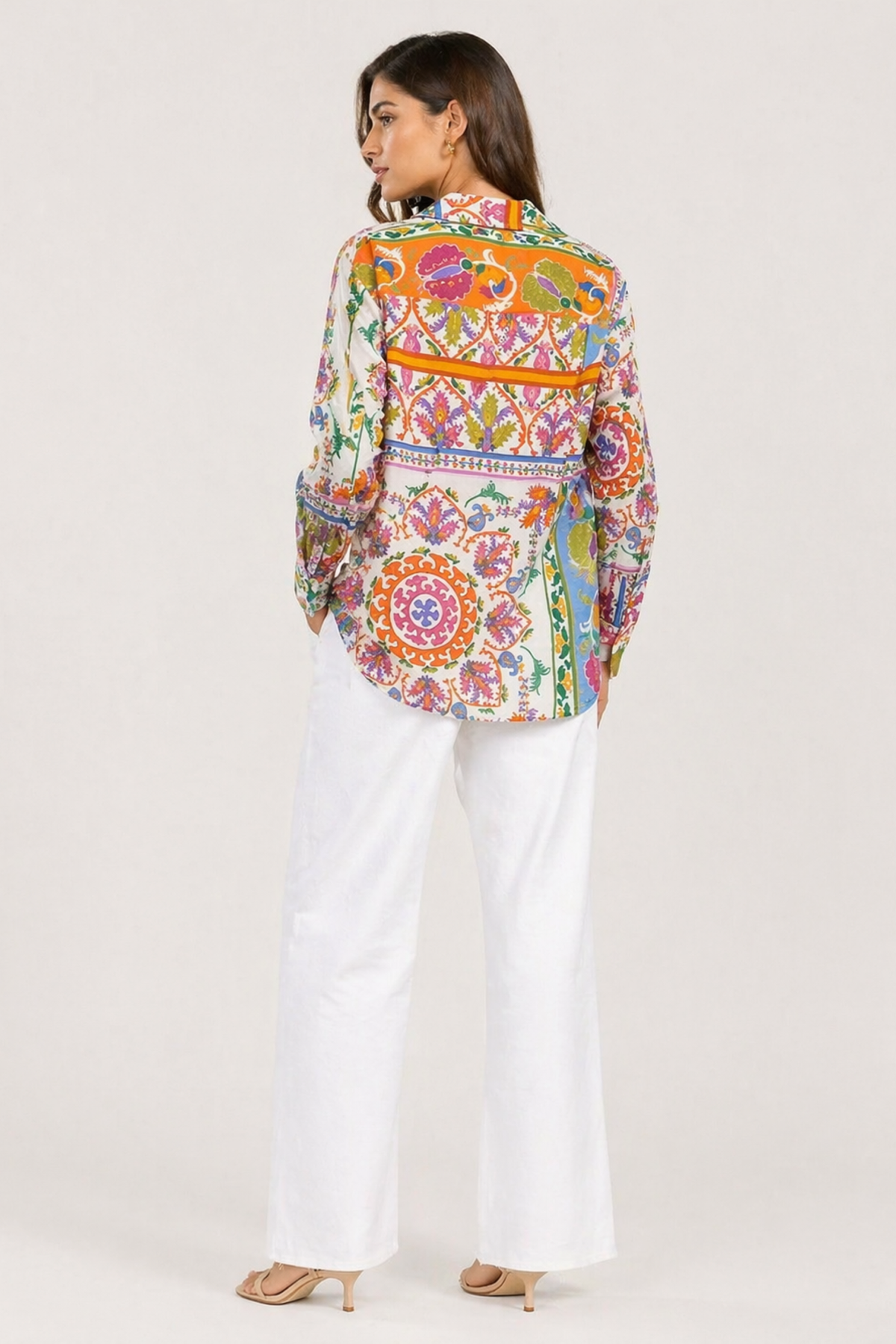 Vibrant Scarf-Print Button-Down Shirt