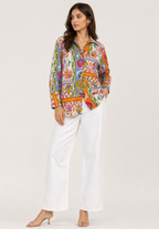 Vibrant Scarf-Print Button-Down Shirt