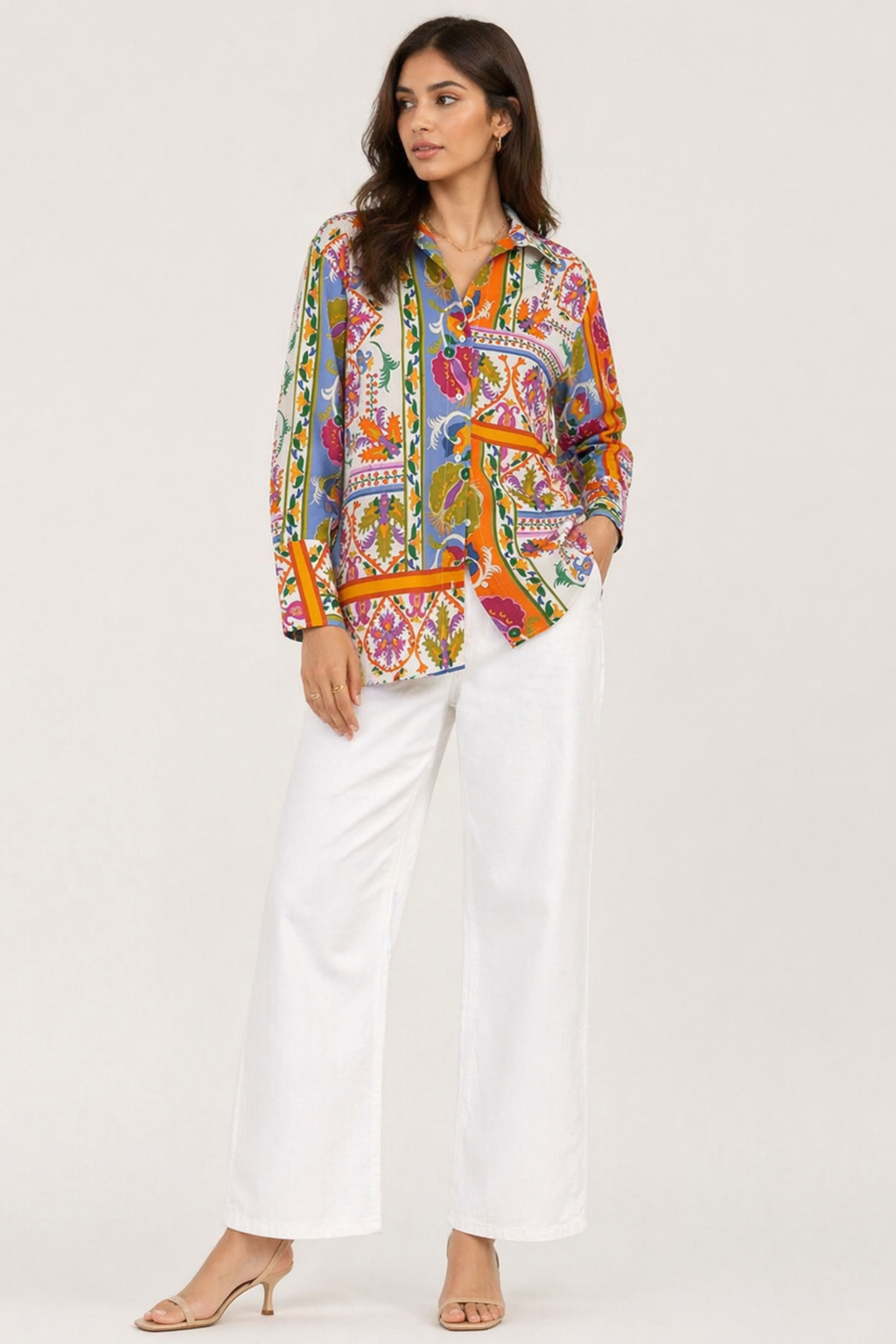 Vibrant Scarf-Print Button-Down Shirt