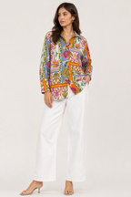 Vibrant Scarf-Print Button-Down Shirt