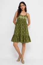 Olive Green Embroidered Boho Sundress