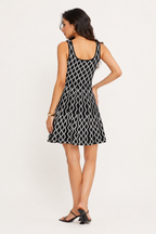 Chic Monochrome Wave Fit & Flare Dress