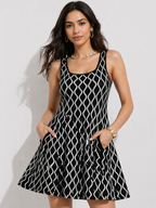 Chic Monochrome Wave Fit & Flare Dress