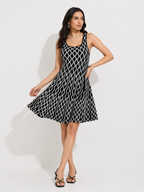Chic Monochrome Wave Fit & Flare Dress
