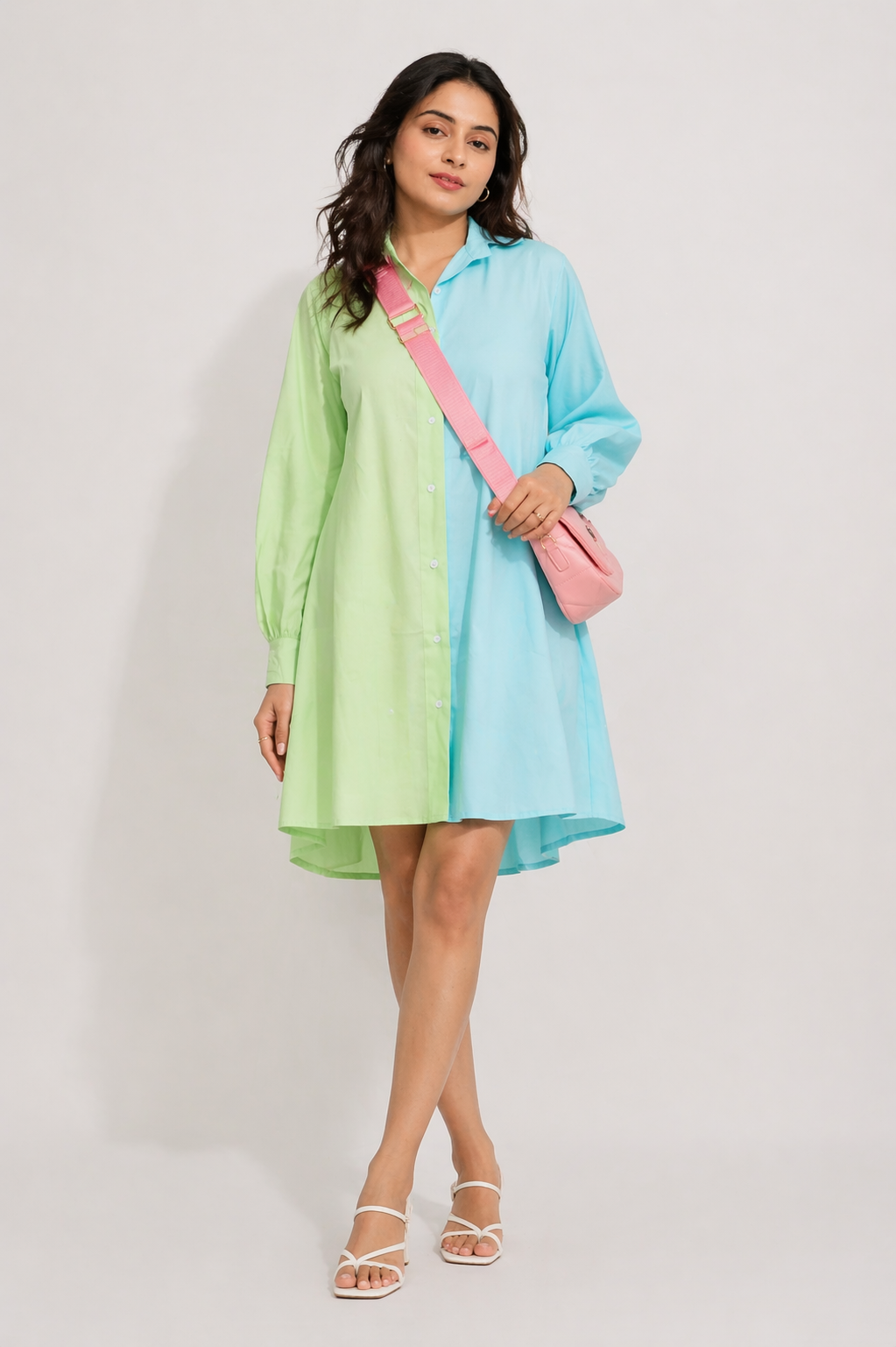 Pastel Dual-Tone Shirt Dress