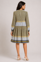 Mustard & Grey Geometric Print Tiered Dress