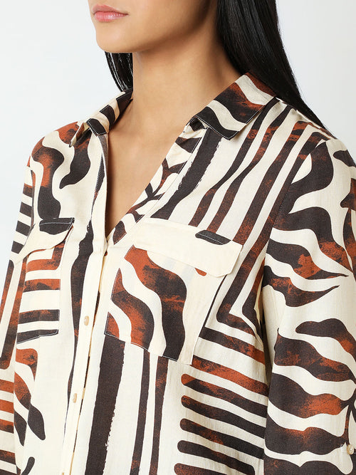 Abstract Animal Print Button-Down Shirt