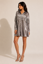 Silver Velvet Fringe Shirt Dress