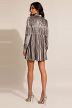 Silver Velvet Fringe Shirt Dress