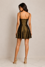 Glimmer & Gold: Metallic Wrap-Front Mini Dress