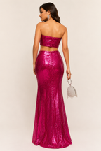 Magenta Sequin Ruched Maxi Set