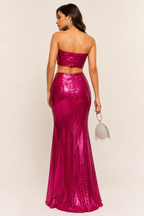 Magenta Sequin Ruched Maxi Set