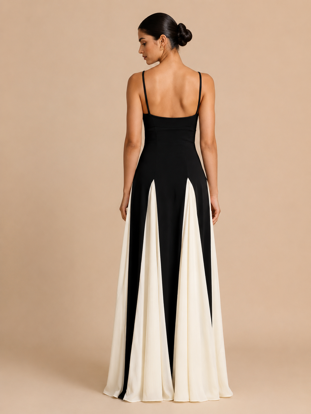 Monochrome Muse: Two-Tone Godet Maxi Gown