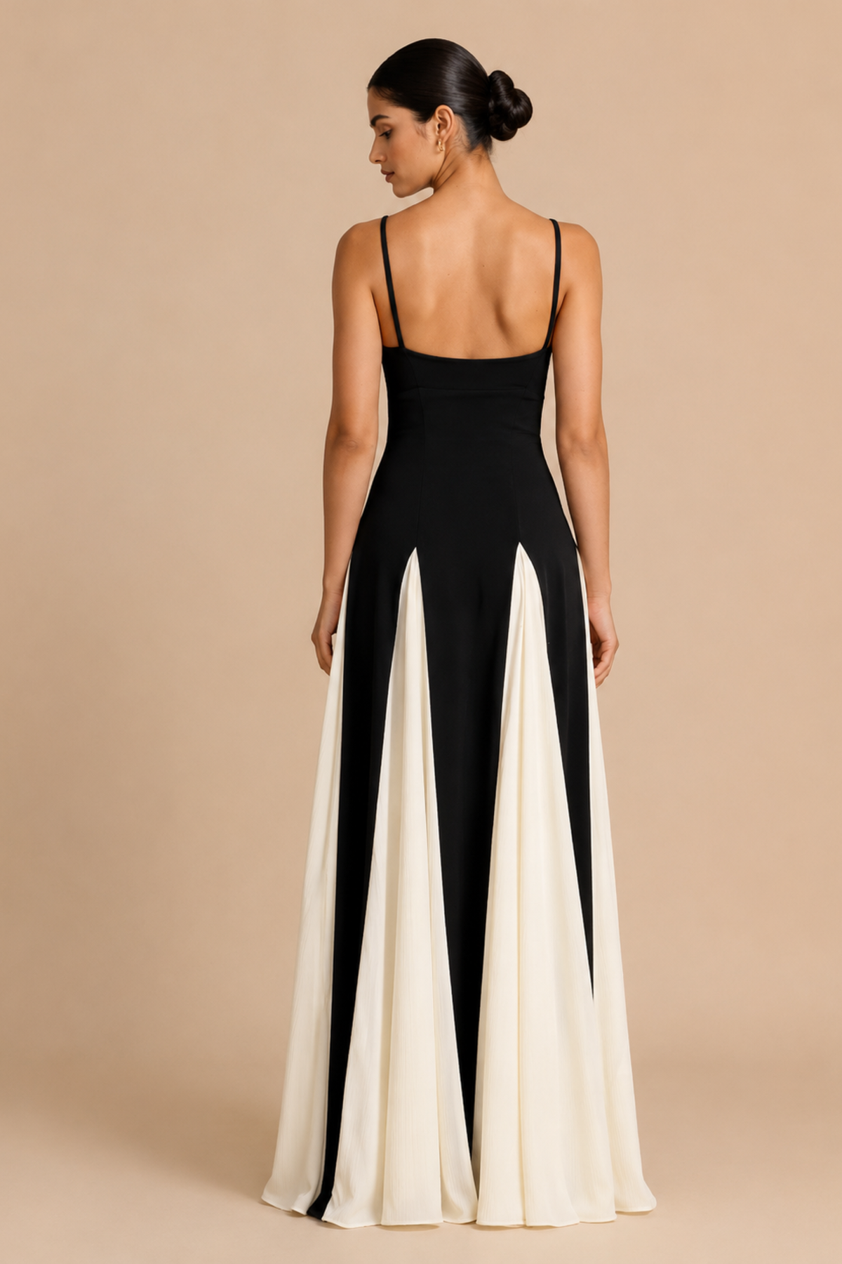Monochrome Muse: Two-Tone Godet Maxi Gown