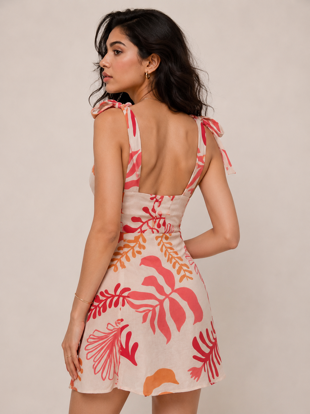 Tropical Drift: Linen-Blend Tie-Shoulder Mini