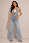 Azure Denim: Sculpted Racerback Waistcoat Top