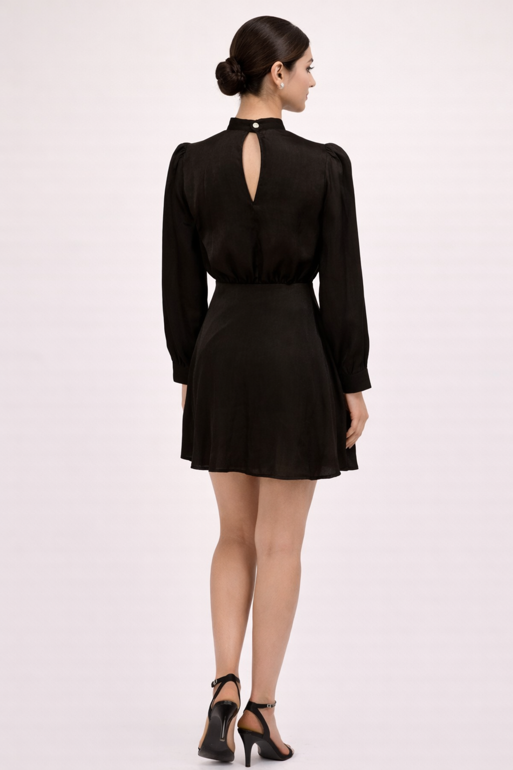 Midnight Satin High-Neck Mini Dress