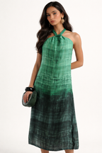 Ombré Forest Green Halter Midi Dress