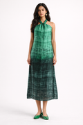 Ombré Forest Green Halter Midi Dress