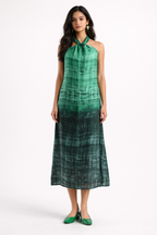 Ombré Forest Green Halter Midi Dress