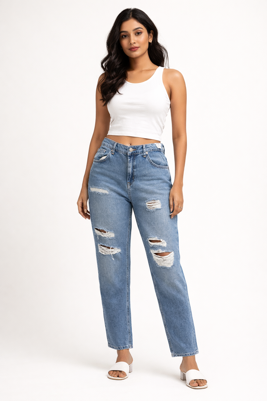 Women's High-Waisted Distressed Denim Jeans