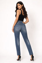 Mid-Rise Distressed Straight-Fit Denim Jeans in Vintage Wash